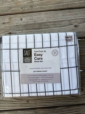 T.J.Maxx Salt Easy Care Sheet Set in White and Black Grid